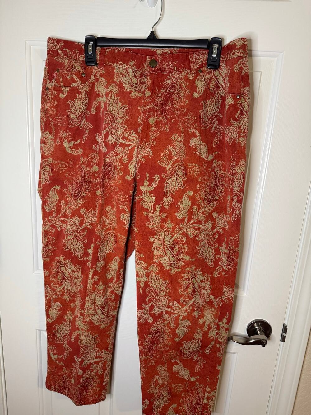 Lauren Ralph Lauren Cotton High Waist Crop Pants Red Orange Paisley Plus 18W